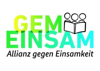 Logo mit dem Schriftzug Gemeinsam, Allianz gegen Einsamkeit, und drei lesenden Figuren hinter einem Buch