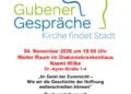 Plakat der Gubener Gespräche mit Logo und Ankündigung der Buchvorstellung von Markus Dröge