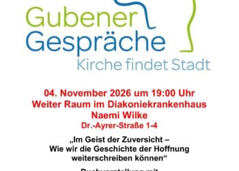 Plakat der Gubener Gespräche mit Logo und Ankündigung der Buchvorstellung von Markus Dröge