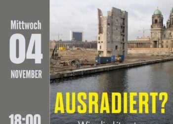 Veranstaltungsplakat der Stadtbibliothek Guben zur Lesung mit Carsten Gansel und dem Buchtitel Ausradiert
