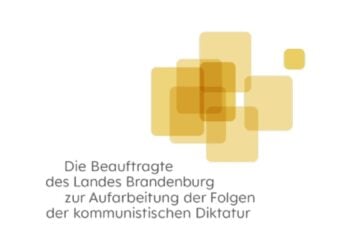 Logo der Beauftragten des Landes Brandenburg zur Aufarbeitung der Folgen der kommunistischen Diktatur mit gelben Quadraten