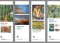 Vier Ausstellungsbanner mit Kunstwerken und den Namen Bernd Gork, Detlef Attila Hecht, Bernd Winkler und Barbara Seidl-Lampa