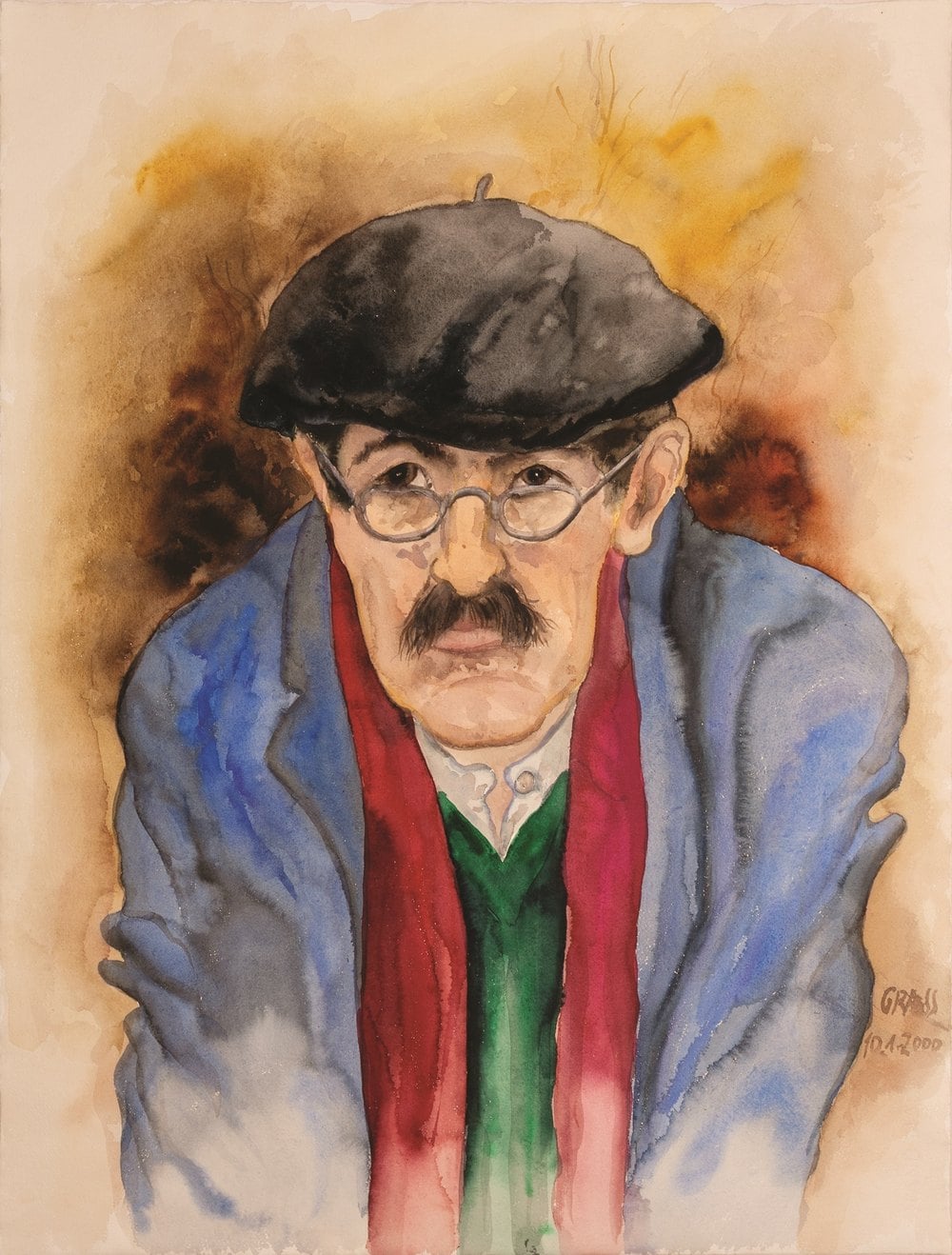 Selbstporträt von Günter Grass als Aquarell