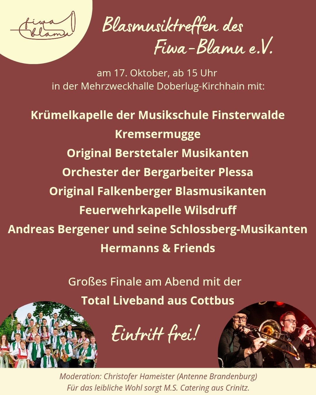 Flyer zum Blasmusiktreffen in der Mehrzweckhalle Doberlug-Kirchhain