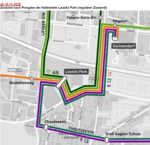 Neue Haltestelle am Lausitz Park Cottbus ab 16. November in Betrieb