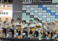 Lea Sophie Friedrich, Clara Schneider und Pauline Grabosch (re.) freuten sich über WM-Bronze. Foto: GC