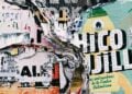 Nahaufnahme einer Wand mit mehreren Schichten zerrissener Plakate und Flyer